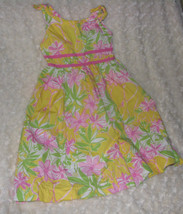LILLY PULITZER LITTLE GIRL DRESS 5 ELEPHANT FLOWER FLORAL YELLOW PINK GREEN - $29.29