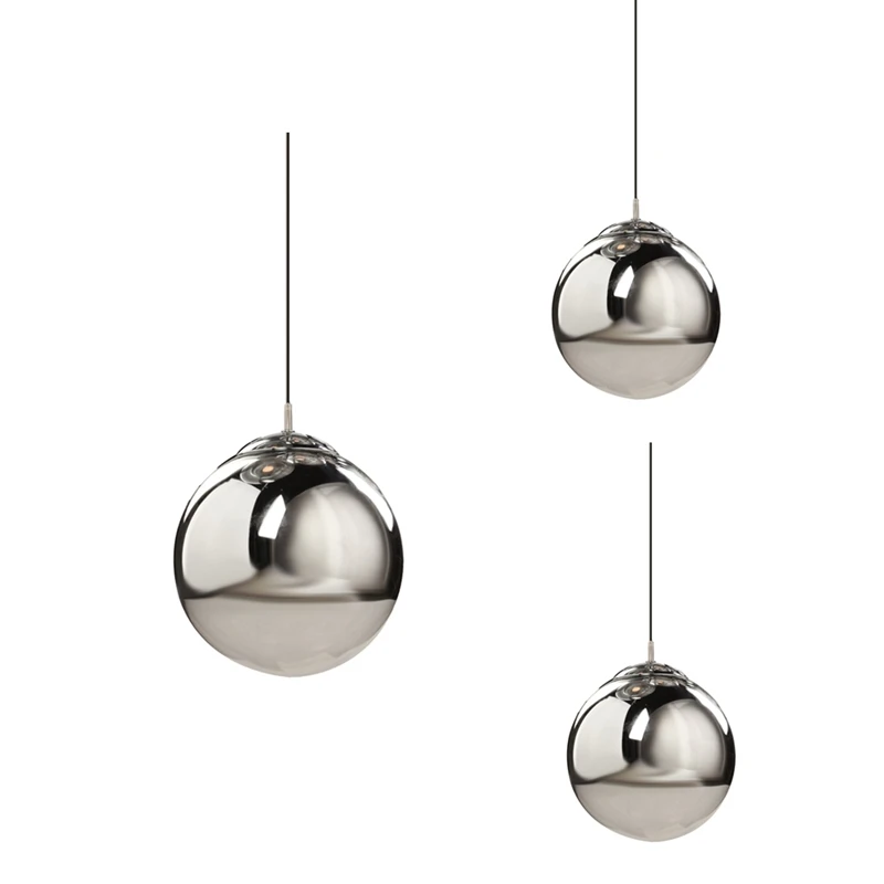 Modern Pendant Lights Silver Mirror Ball Hanglamp Glass LED Lamp Kitchen Living - £38.14 GBP+