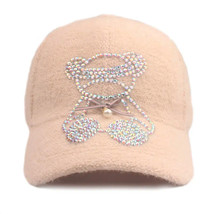 Autumn And Winter Warm Women&#39;s Hat Pearl Bow Inlaid With Diamonds Hugging Bear D - £12.58 GBP