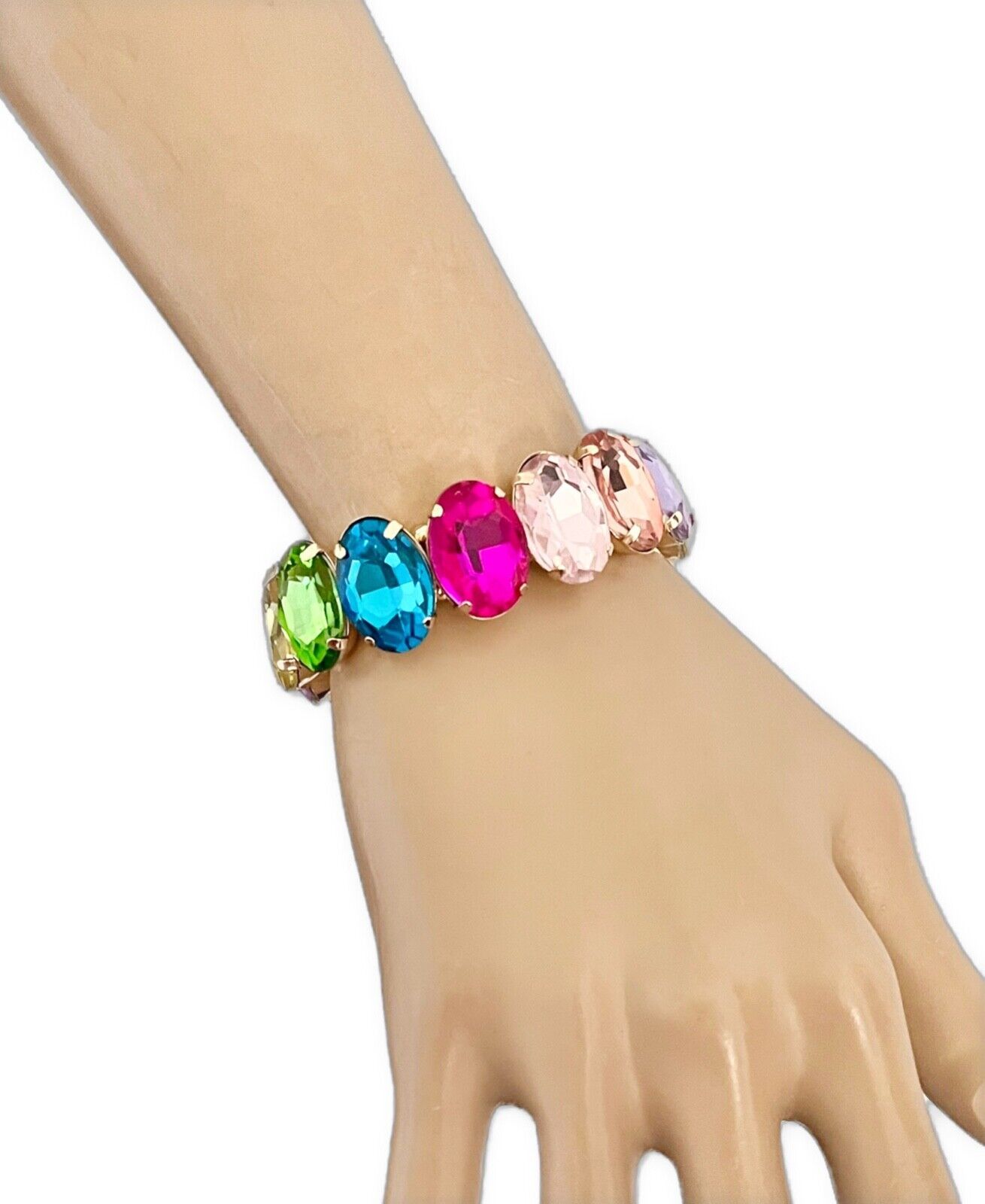 Primary image for 0.75" Wide Multicolor Crystal Stretchable Party Evening Bracelet Costume Jewelry
