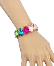 0.75" Wide Multicolor Crystal Stretchable Party Evening Bracelet Costume Jewelry - $25.18