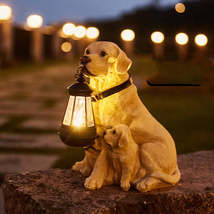 LED Solar Light Dog Lantern Sculpture Resin Craft Ornament Home Porch Decor Gard - £218.22 GBP