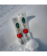 Holiday Mismatch Earrings Sterling Silver Back Red Green Beaded Artisan ... - $11.88