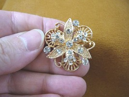 (bb604-23) white rhinestone crystal ornate filigree flower gold tone brooch pin - £12.66 GBP