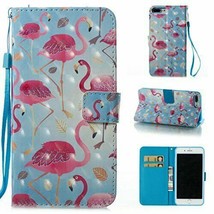 Case for iPhone 7 Plus/iPhone 8 Plus, Premium PU Leather Wallet Flamingo... - $14.52