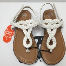 Wonder Nation Girls Adjustable Braided Flat White Sandals Size 9 - £13.32 GBP