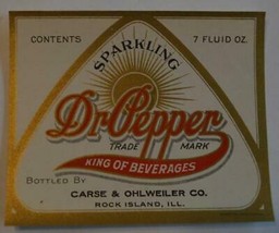 Dr Pepper Bottled by CARSE &amp; OHLWEILER CO&gt; Rock Island ILL  Label . inv,10 - $5.00