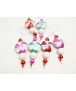 6 Christmas Ornament Tear Drop Peppermint Candy Theme Red Green Purple White - $6.99