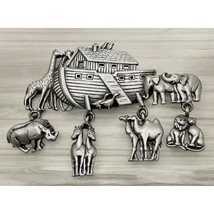 Silver Pewter Noah&#39;s Ark  Brooch Pin JJ Jonette Jewelry Animal Charms - £16.58 GBP