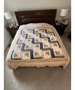 VTG  Artisan Quilt Hand Made Stitched 98”x96” Queen King Patch Blanket F... - $296.95