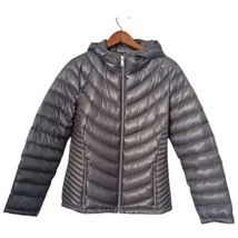 Calvin Klein Puffer Down Jacket M Packable Premium Platinum Silver Hooded Coat - £53.56 GBP