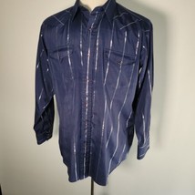 Panhandle Slim Western Pearl Snap Blue With Silver Thread Shirt 16 1/2 34 - £11.73 GBP