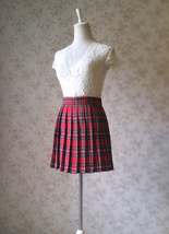 Red Plaid Pleated Plaid Skirt Outfit Women Plus Size Mini Plaid Skirts image 7