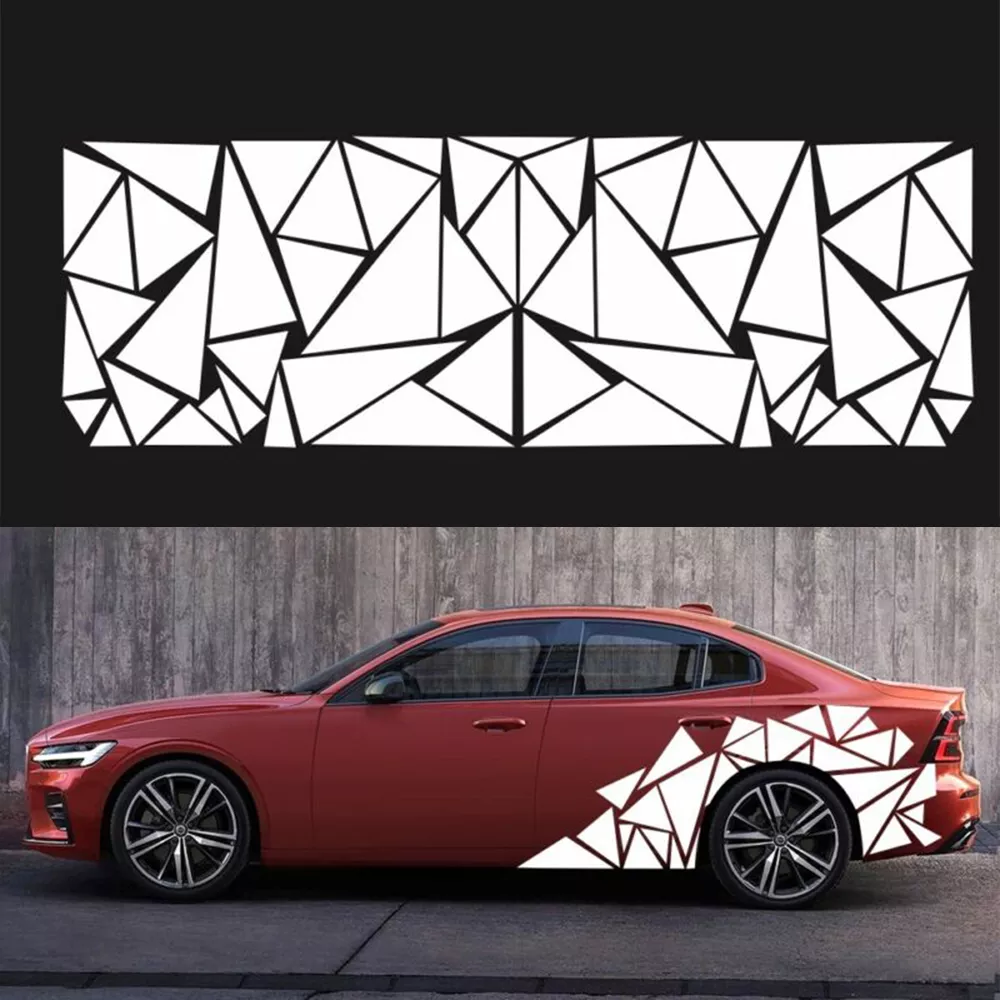 200cm X 60cm Freestanding Sticker White Triangles Graphics Car Side Body Vinyl D - £52.48 GBP