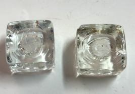 Ice Cube clear Glass Square Taper Candle  Holder set of 2 - £14.60 GBP