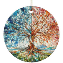 Stained Glass Tree Of Life Christmas Ornament Watercolor Art Gift Hanging Decor - $15.79