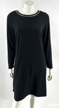 J Jill Wearever Dress Size M Black Long Sleeve Faux Pearl Neckline Stretch Knit - £35.83 GBP