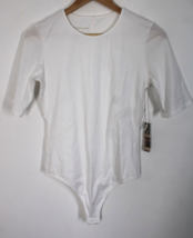 NWD Everlane M White Short Sleeve Supima Cotton Crew Neck Thong Bodysuit Top - £18.59 GBP