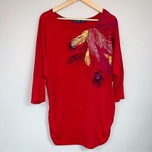 Red Feather Shirt Bohemian Art Print Women’s 1X Dolman Sleeve Blouse Top Boho - £18.64 GBP