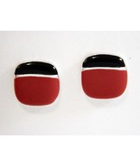 Red, Silver and Black Metal and Enamel Pierced Earrings - Great Colors & Style! - £7.90 GBP