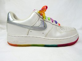 NIKE  Air Force 1 AF1 White Metallic Silver FCHS Rainbow 318275-101 Size 6y Shoe - £41.00 GBP