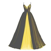 Gothic Ball Gown Wedding Prom Dress Long Spaghetti Straps Black Tulle Yellow 16 - £95.25 GBP