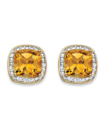 YELLOW CITRINE AND DIAMOND ACCENT HALO STUD GP EARRINGS 14K GOLD STERLIN... - £101.68 GBP