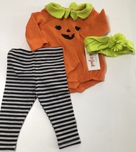 Cat &amp; Jack Baby  Girl&#39;s 3pc Halloween Pumpkin Outfit NWT Size: NB - £9.43 GBP