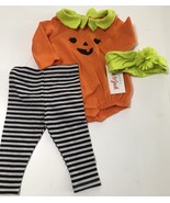 Cat &amp; Jack Baby  Girl&#39;s 3pc Halloween Pumpkin Outfit NWT Size: NB - £9.53 GBP