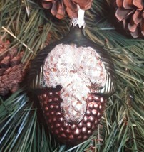 4 Inch German Glass Pinecone Christmas Ornament Nature Brown Gold Green - $16.82