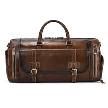 European and American Men Women Real Leather Travel Duffel Bag Head First Layer  - £366.04 GBP