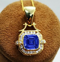 18k Yellow Gold Plated 3.5ct Lab Created Sapphire Pendant Stunning Necklace Xmas - £64.18 GBP