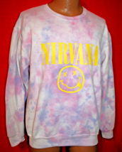 Nirvana Smiley Face Purple Tie Dye 50/50 Sweatshirt M Grunge Rock Kurt Cobain - £23.67 GBP
