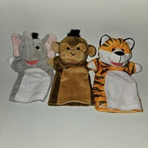 3 Melissa &amp; Doug Hand Puppet Lot Zoo Animals Elephant Tiger Monkey Plush... - £9.45 GBP