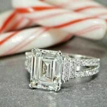 2.85Ct Emerald Cut White Diamond Engagement Wedding Ring in Solid 14K White Gold - £207.47 GBP