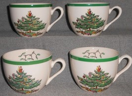 Set (4) Spode Christmas Tree Pattern Green Trim Cups (No Saucers) - £19.77 GBP
