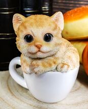 Lifelike Orange Tabby Cat Teacup Pet Pal Statue 3&quot;H Feline Kitten Decor ... - $28.69 CAD