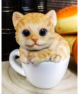Lifelike Orange Tabby Cat Teacup Pet Pal Statue 3&quot;H Feline Kitten Decor ... - $372.87 MXN