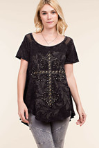 Classic Long Black Tee with Studded Cross by Vocal  Apparel S, M, L, USA - $36.99