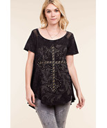 Classic Long Black Tee with Studded Cross by Vocal  Apparel S, M, L, USA - £29.56 GBP