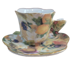 Formalities by Baum Bros Teacup &amp; Saucer Multi Color Fruit Butterfly Handle - $12.76