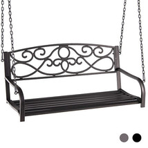 Outdoor 2-Person Metal Porch Swing Chair with Chains-Brown - Color: Brown - $150.96