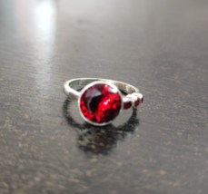 4Ct  Round Cut Natural Red Garnet Gemstone 14K White Gold Plated Ring for her - £52.12 GBP