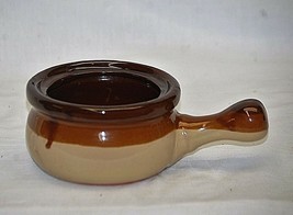 Old Vintage Stoneware Pottery Individual Soup Bean Pot Handled Triple Tone Brown - £11.82 GBP