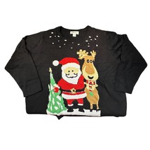 Easy Essentials Women&#39;s Black 4X Santa Christmas Reindeer Knit Holiday S... - $11.29