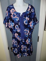 Justice Blue/Pink Floral Romper Shorts W/Pockets Size 10 Girl&#39;s NWOT - £17.42 GBP