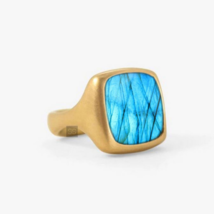 Mens Labradorite Ring, 18K Gold Signet Cushion cut Labradorite 925 Silver Ring, - £63.14 GBP