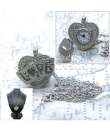Women Pendant Watch Pocket Watch Silver Color Heart Design Brass Quartz ... - £15.79 GBP