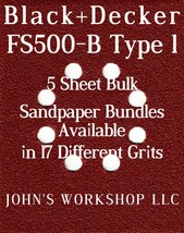 Black+Decker FS500-B Type 1 - 1/4 Sheet - 17 Grits - No-Slip - 5 Sandpaper Bdls - £4.00 GBP