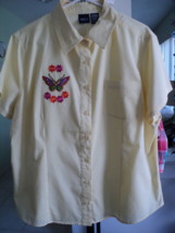 Basic Editions Yellow Blouse Size Xl Butter &amp; Flower Applica #7802 - £7.06 GBP